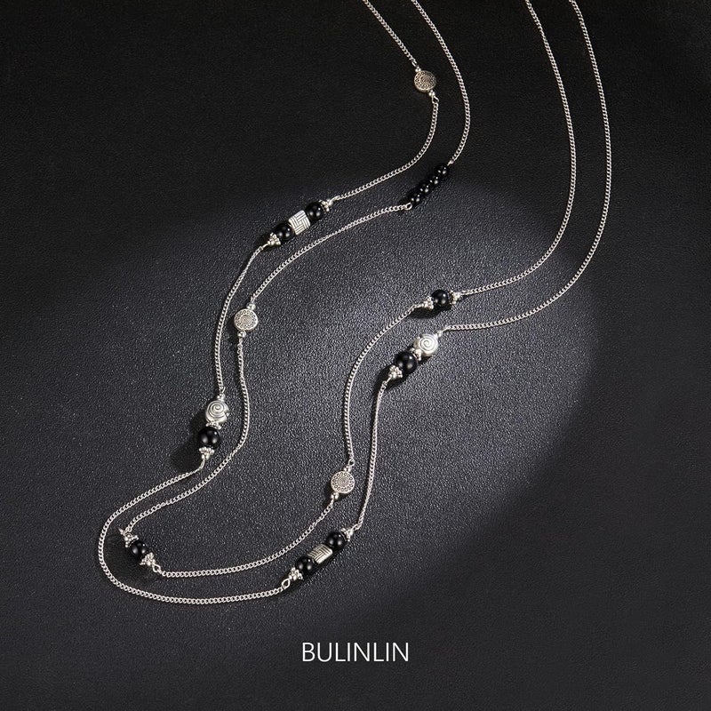 BULINLIN Layered Silver Long Necklace for Women Turquoise Stone Beaded Strand Sweater Chain Necklaces Fashion Costume Jewelry Gifts for Mom - Image 1